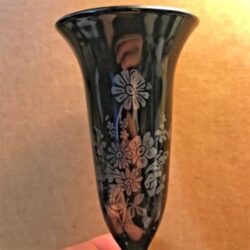 rimmed vase black glass onyx footed flower design vessel rental