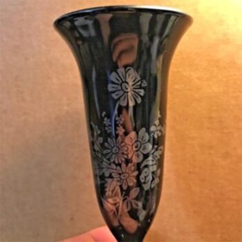 rimmed vase black glass onyx footed flower design vessel rental