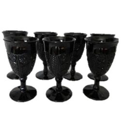 black goblet glass onyx ornate design footed rimmed vessel flowers rental