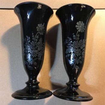 rimmed vase black glass onyx footed flower design vessel rental