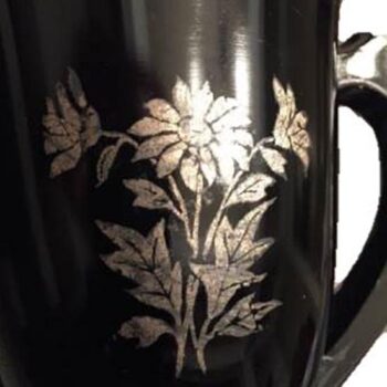 rimmed vase black glass handles onyx footed flower design vessel rental