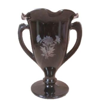 rimmed vase black glass handles onyx footed flower design vessel rental