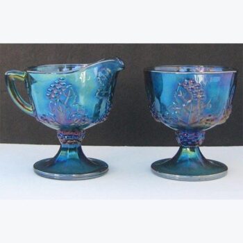 sugar bowl blue purple handle iridescent heritage vintage glass vessel rental