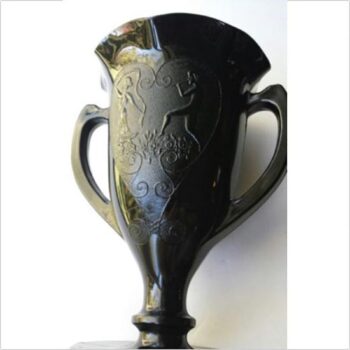 loving cup double handle ruffle rim ebony glass vessel rental