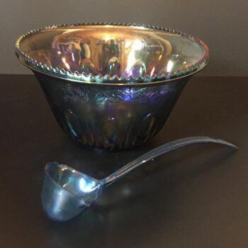 blue fruit punch bowl grape harvest pattern glass vessel rental