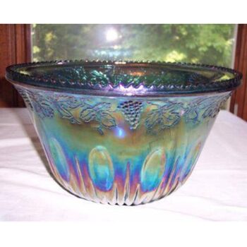 blue fruit punch bowl grape harvest pattern glass vessel rental