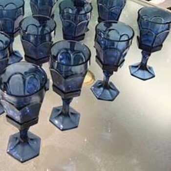 footed vase blue glass clear vessel rental