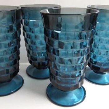 footed vase blue glass clear vessel rental