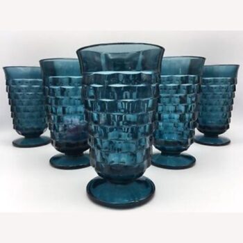 footed vase blue glass clear vessel rental