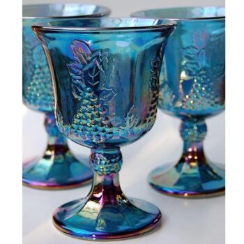 Carnival Glass blue Goblet Indiana Harvest glass vessel rental