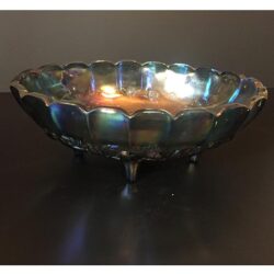 bowl fruit bowl large oval feet blue carnival glass iridescent vessel rental