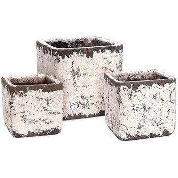 crackle cube white brown ceramic vessel square flowers rental