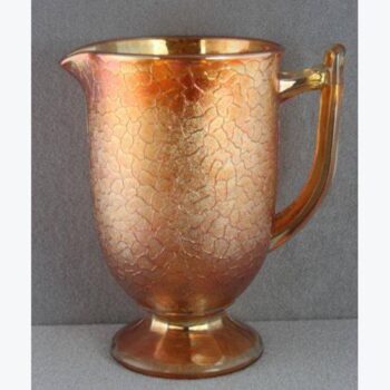 pitcher crackle carnival glass marigold gold iridescent footed handle straight rim glass vessel rental