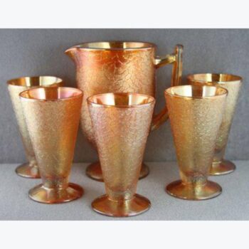 vase mid century modern gold marigold crackle pitcher vase glass vessel rental