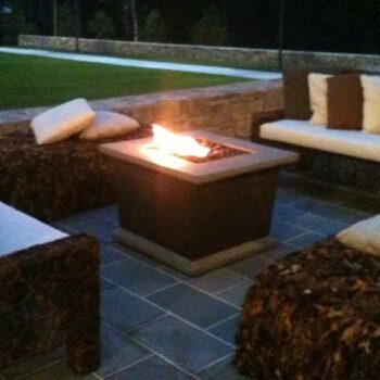 fire pit stone wood grey outdoor decor rental