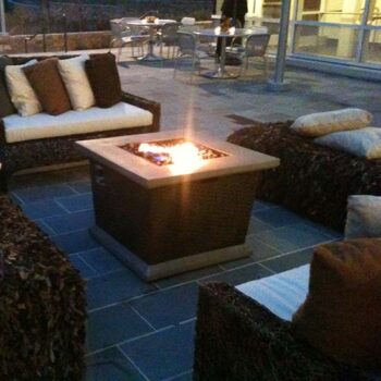 fire pit stone wood grey outdoor decor rental