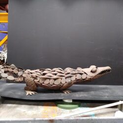 alligator sculpture rust metal home decor rental