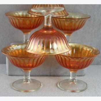 footed bowl stem marigold gold amber iridescent vintage straight rim carnival glass vessel rental