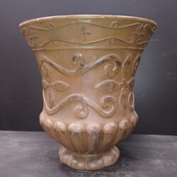 stemmed footed urn foot ceramic tan vessel flowers utility rental