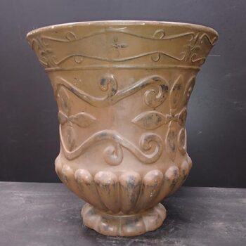 stemmed footed urn foot ceramic tan vessel flowers utility rental