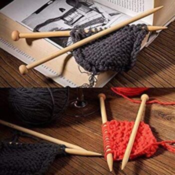 four bamboo voodoo pins used as knitting needles