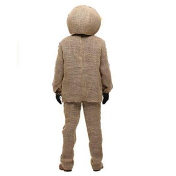 Burlap voodoo doll standing on a white background