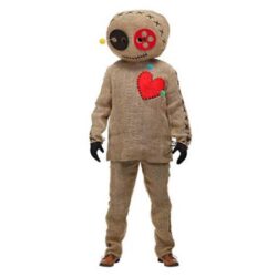 Burlap voodoo doll standing on a white background