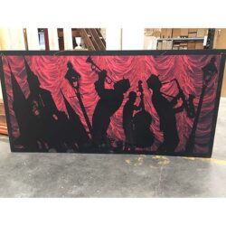 jazz silhouette mural red black decor theme jazz hall rental