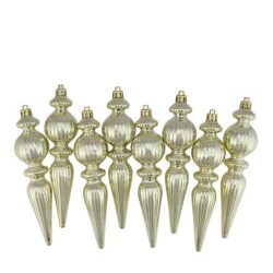 Eight gold Finial Christmas ornaments
