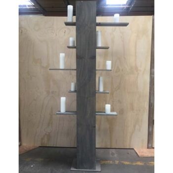 cantilever wood column shelf backdrop rental