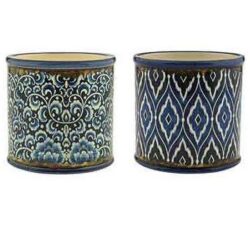Blue ceramic vases with Aztec and Mayan designs