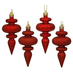 Four red Finial Christmas ornaments