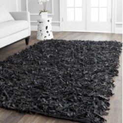 5x5 Black Leather Shag Rug