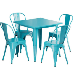 Vintage Square Metal Dining Set Turquoise