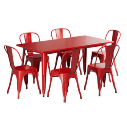 Vintage Rectangle Metal Dining Set Red