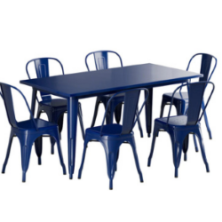 Vintage Rectangle Metal Dining Set Blue