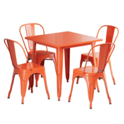 Vintage Square Metal Dining Set Orange